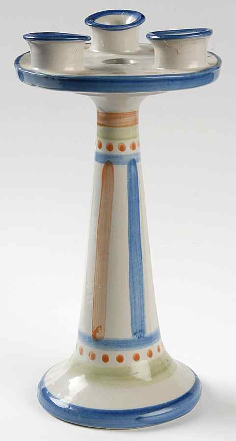 Country Scene Blue Three Light Candlestick by M A Hadley-1