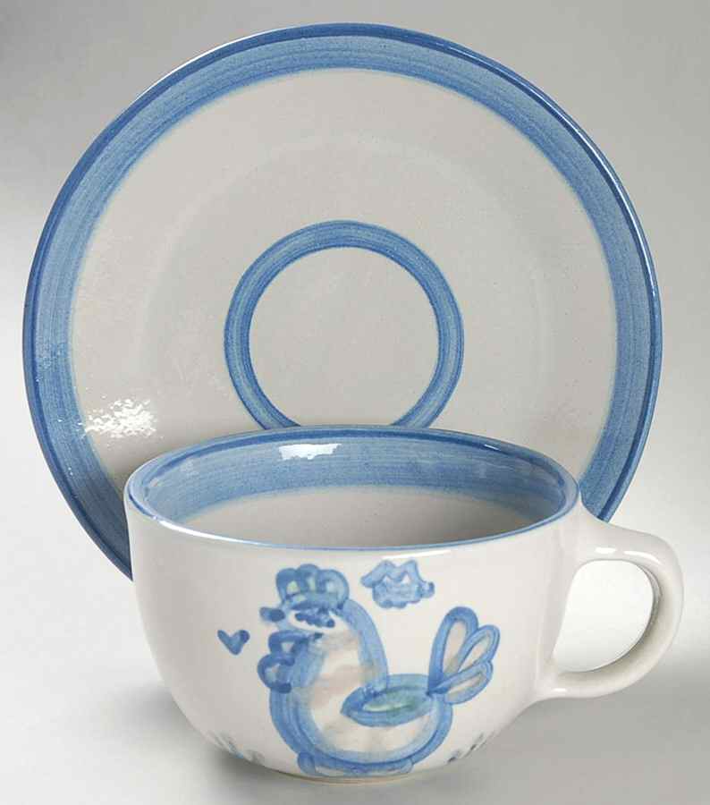 Country Scene Blue Oversized Cup & Saucer Set by M A Hadley-1