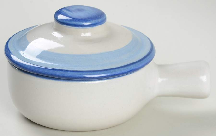 Country Scene Blue Porringer & Lid by M A Hadley-1