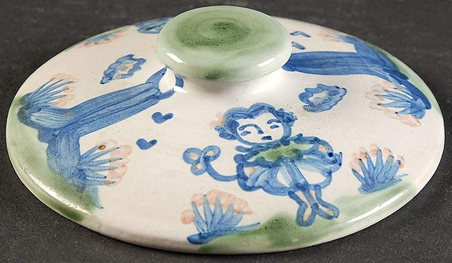 Country Scene Blue Lid for Butter Tub by M A Hadley-1