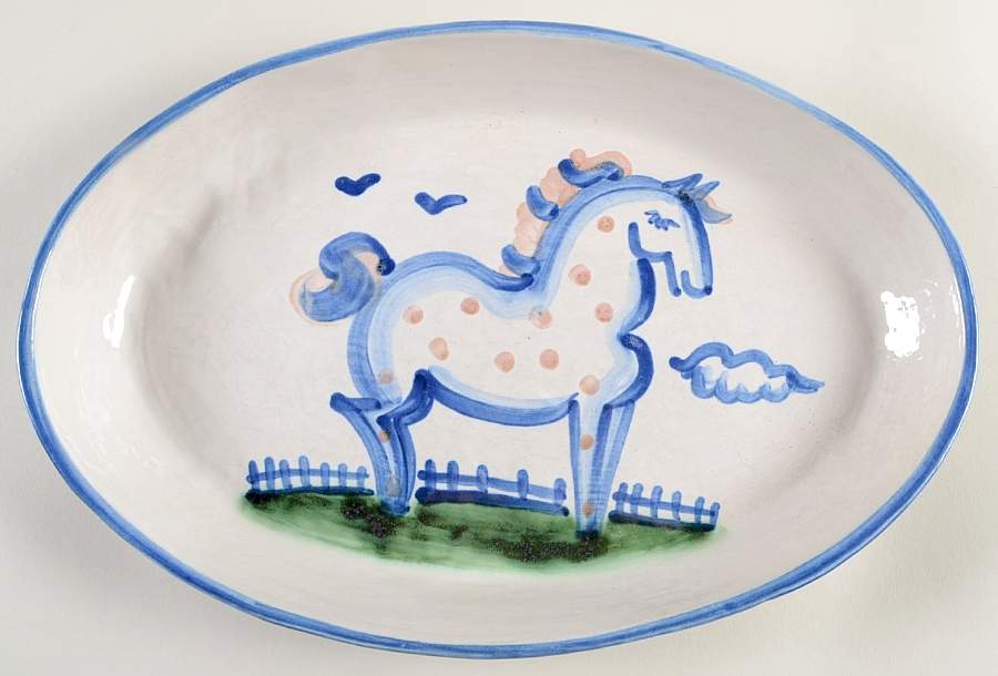 Country Scene Blue 13" Oval Serving Platter by M A Hadley-1