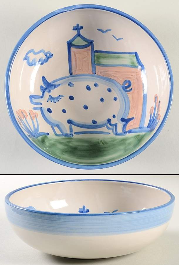 Country Scene Blue 8" Round Vegetable Bowl by M A Hadley-1