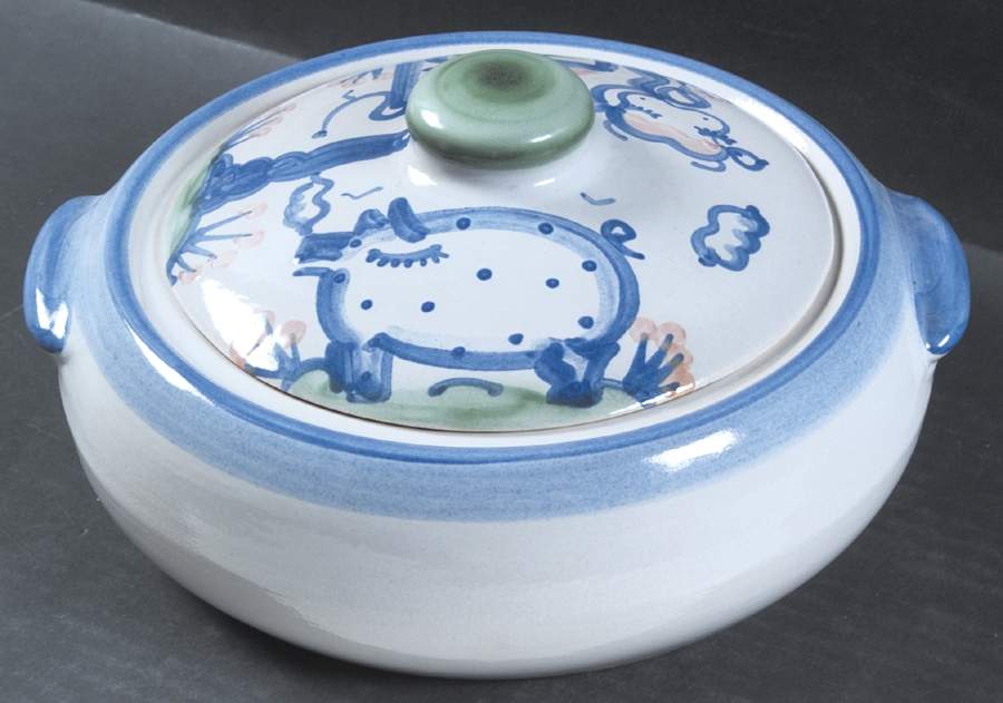 Country Scene Blue 2 Qt Round Covered Casserole by M A Hadley-1