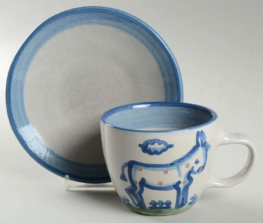 Country Scene Blue Flat Cup & Saucer Set by M A Hadley-1