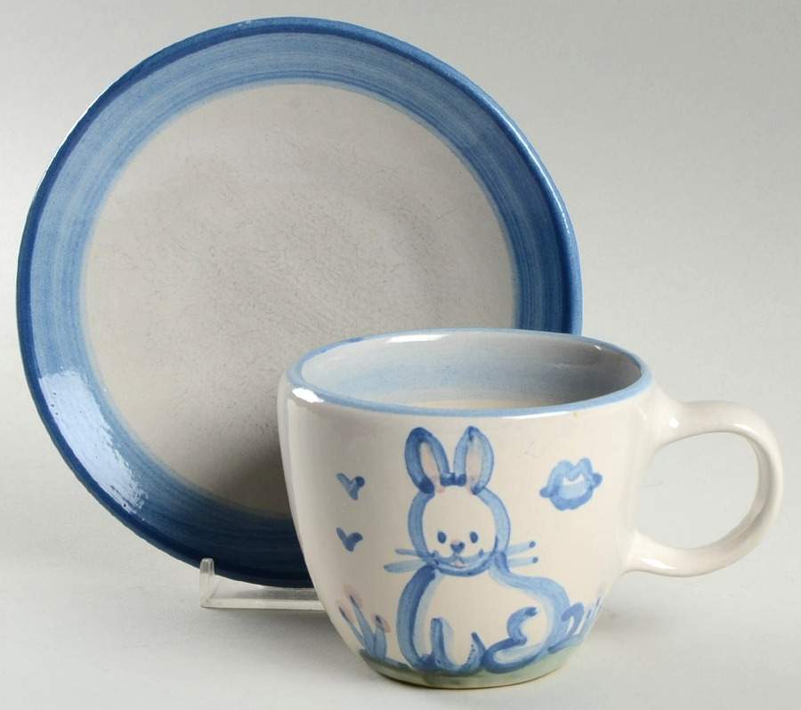 Country Scene Blue Flat Cup & Saucer Set by M A Hadley-1