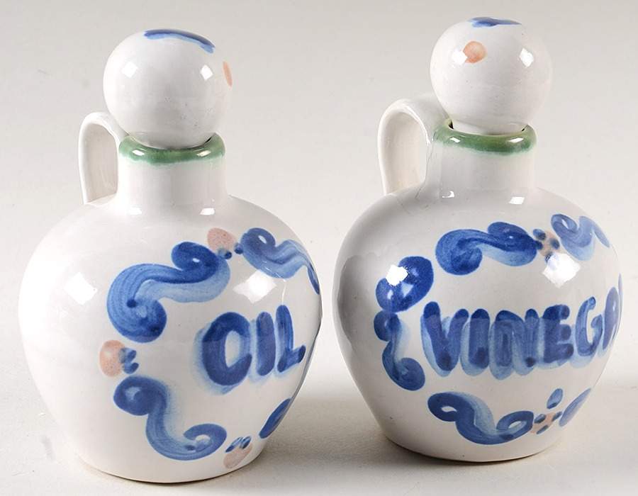 Bluette Vinegar and Oil Set W/Stoppers by M A Hadley-1