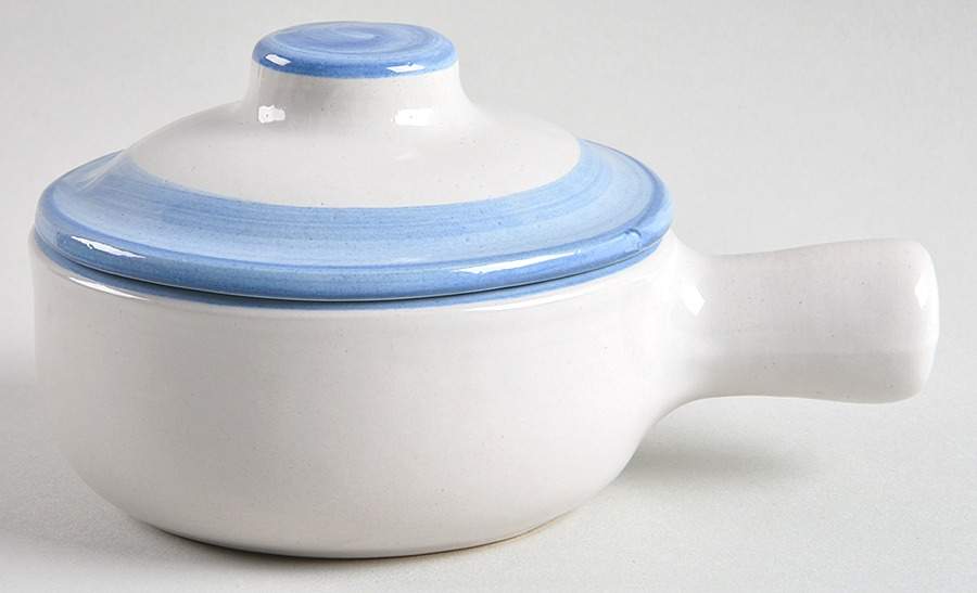 Country Scene Blue Porringer & Lid by M A Hadley-1