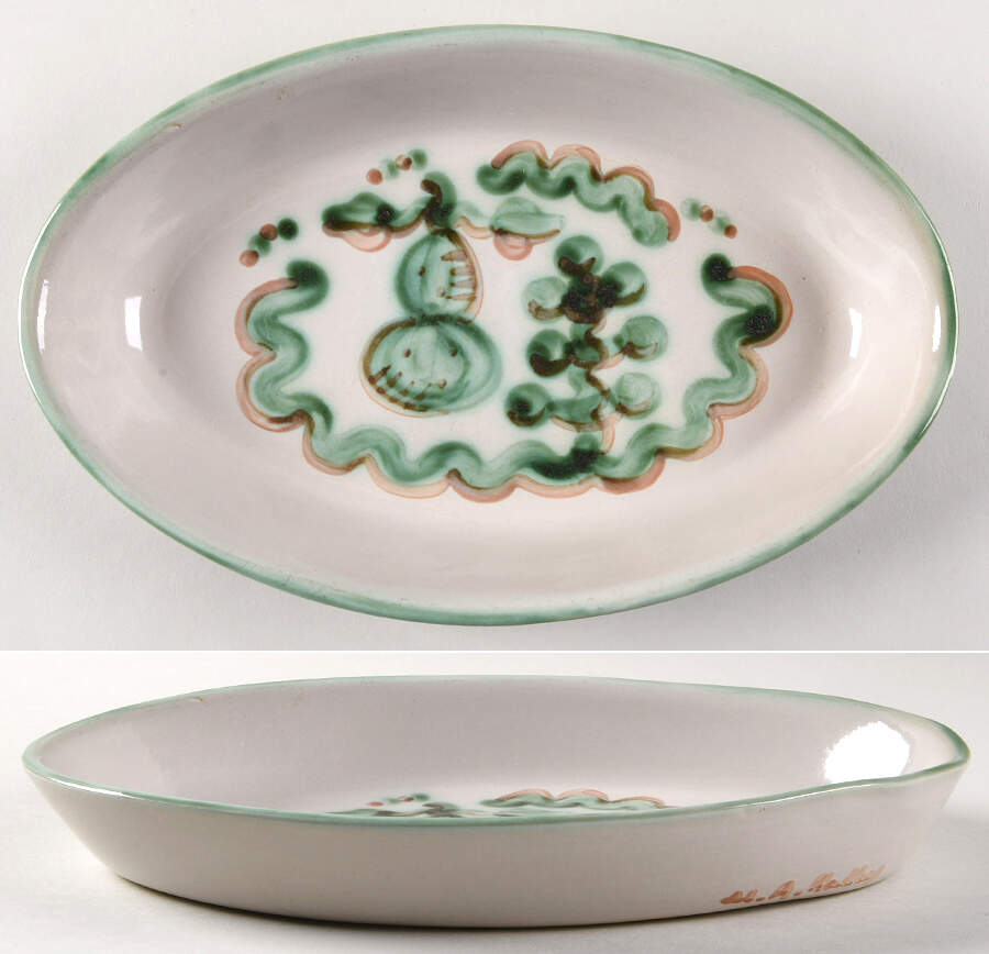 Pear and Grape Green 11" Oval Serving Platter by M A Hadley-1