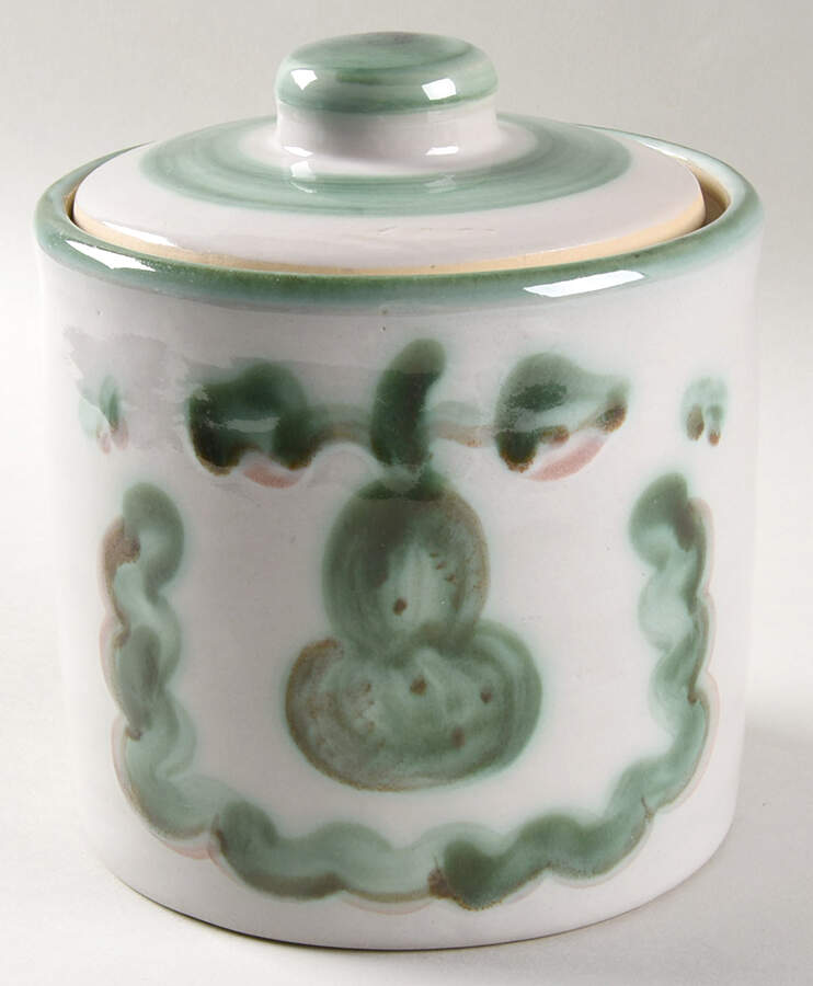 Pear and Grape Green Small Canister & Lid by M A Hadley-1
