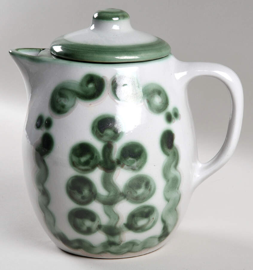 Pear and Grape Green Coffee Pot & Lid by M A Hadley-1