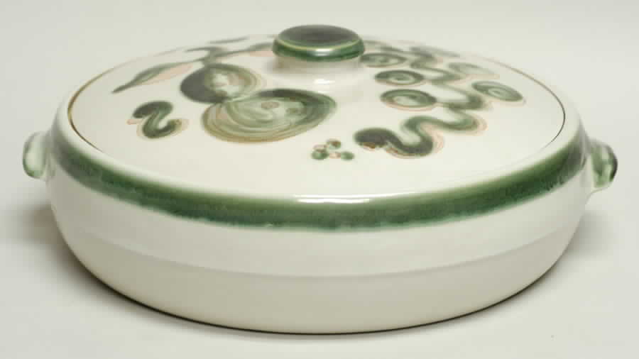 Pear and Grape Green 3 Quart Shallow Round Covered Casserole by M A Hadley-1