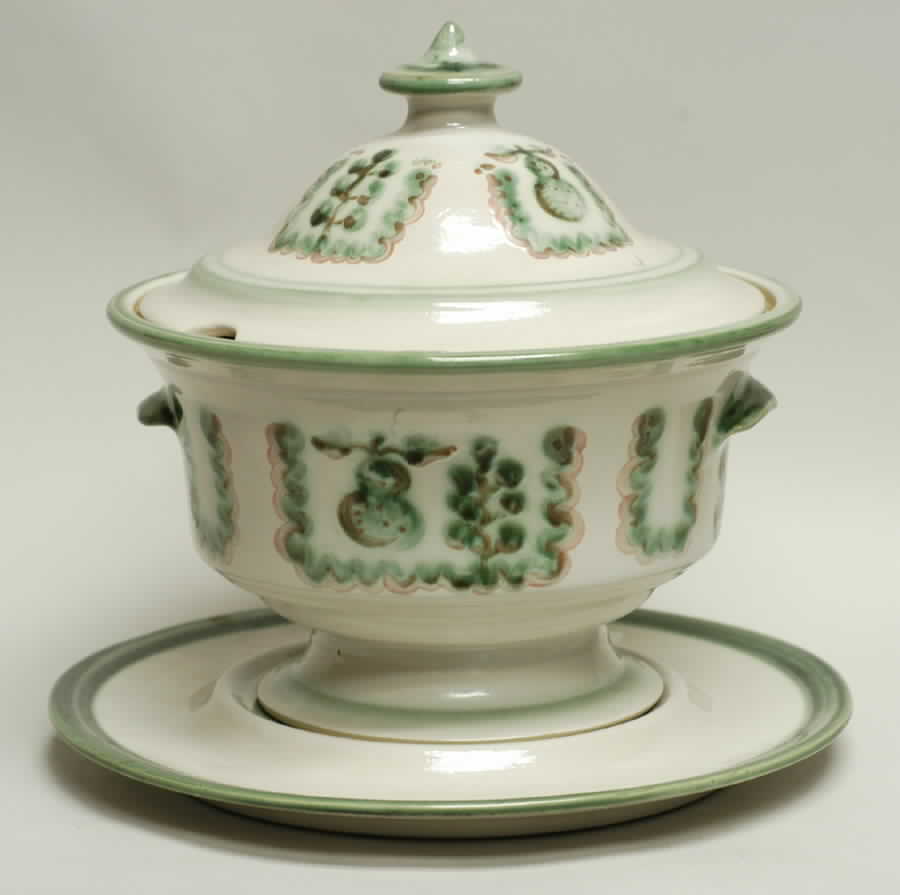 Pear and Grape Green Tureen & Lid w/Underplate by M A Hadley-1