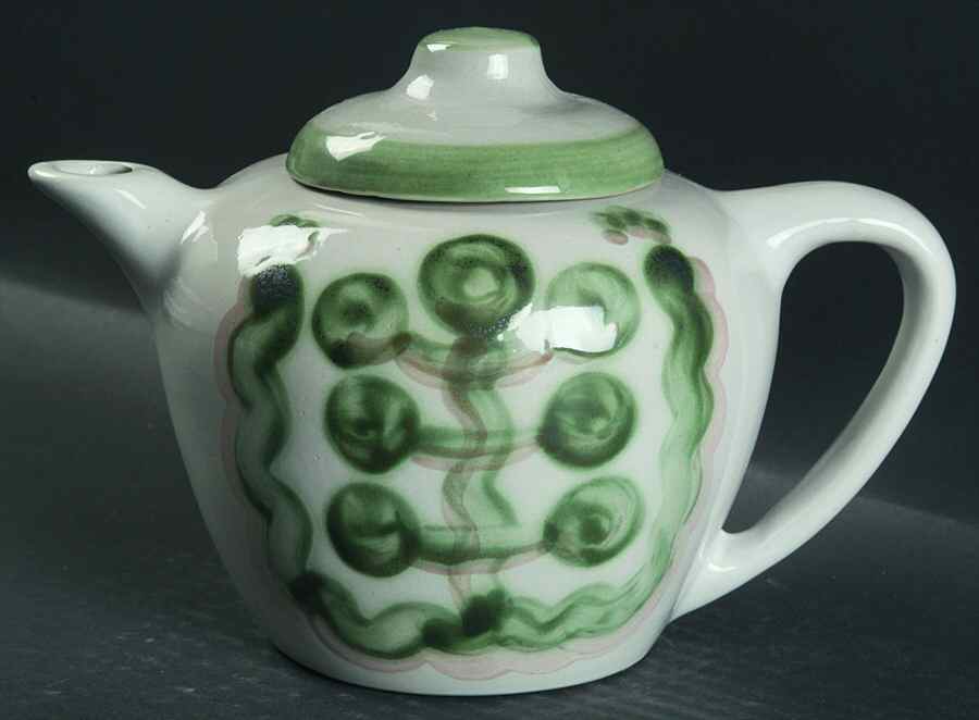 Pear and Grape Green Teapot & Lid by M A Hadley-1