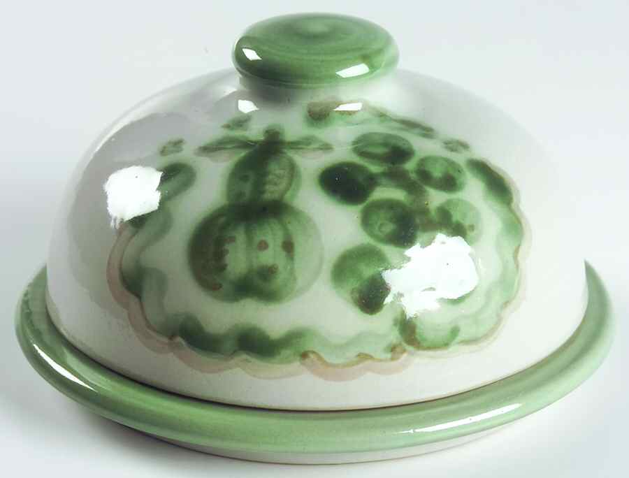Pear and Grape Green Round Covered Butter by M A Hadley-1