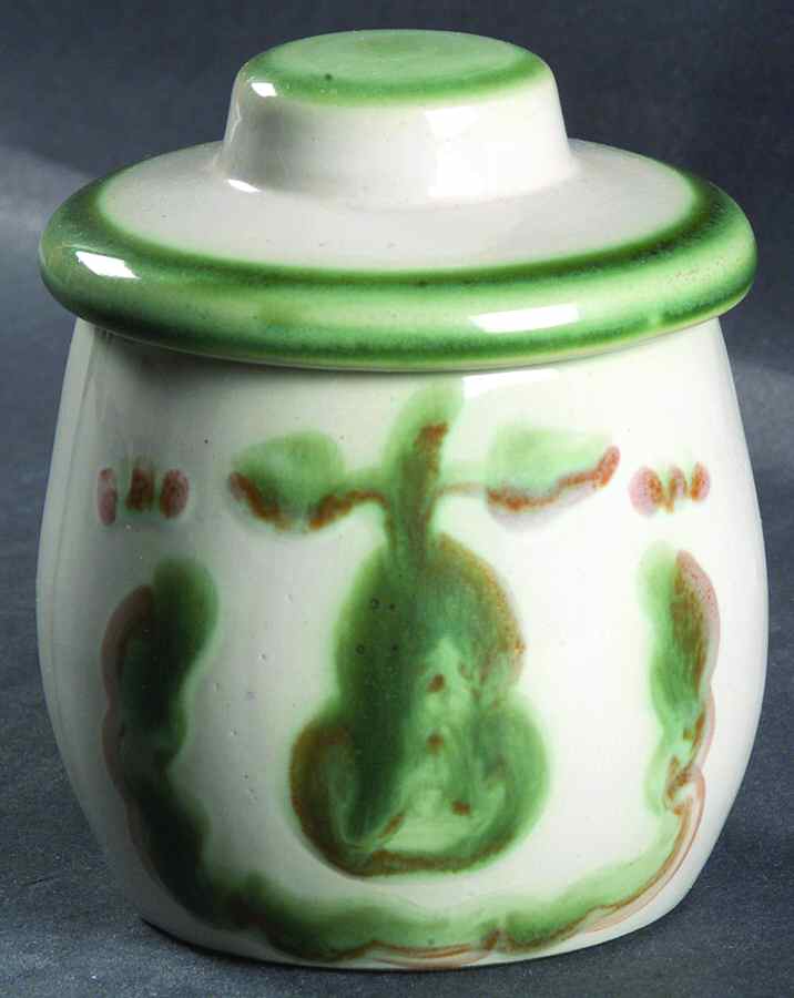 Pear and Grape Green Sugar Bowl No Lid by M A Hadley-1