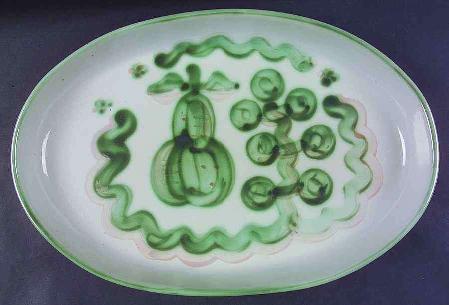 Pear and Grape Green 16" Oval Serving Platter by M A Hadley-1