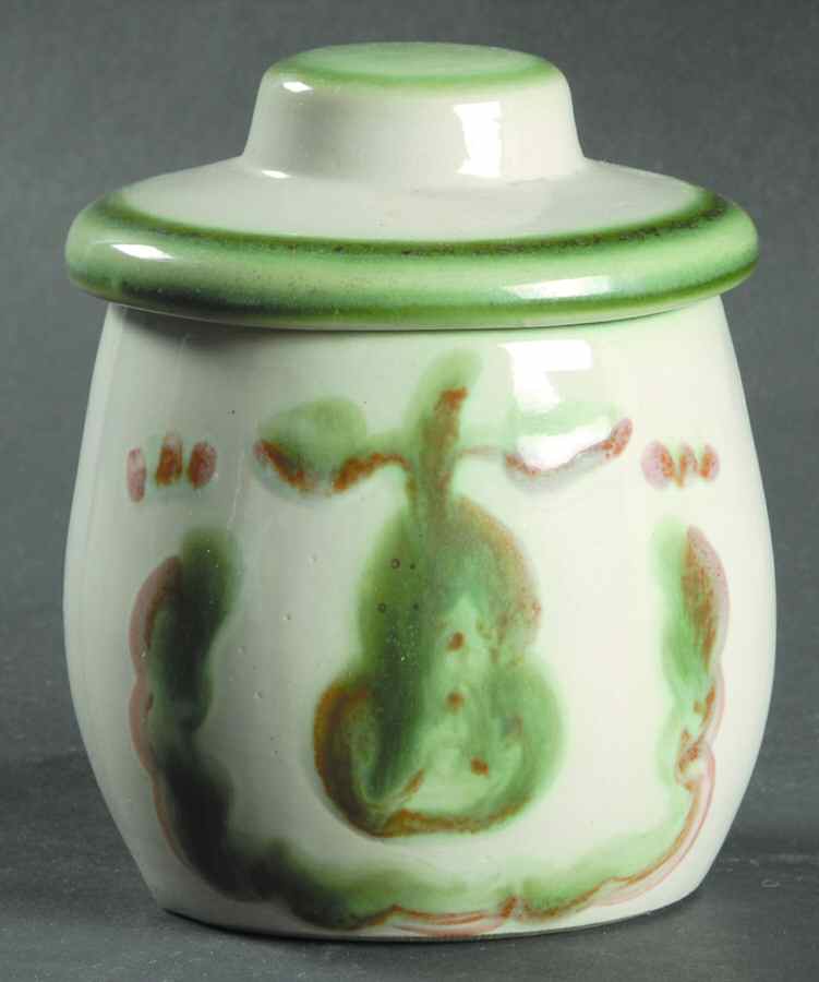 Pear and Grape Green Sugar Bowl & Lid by M A Hadley-1