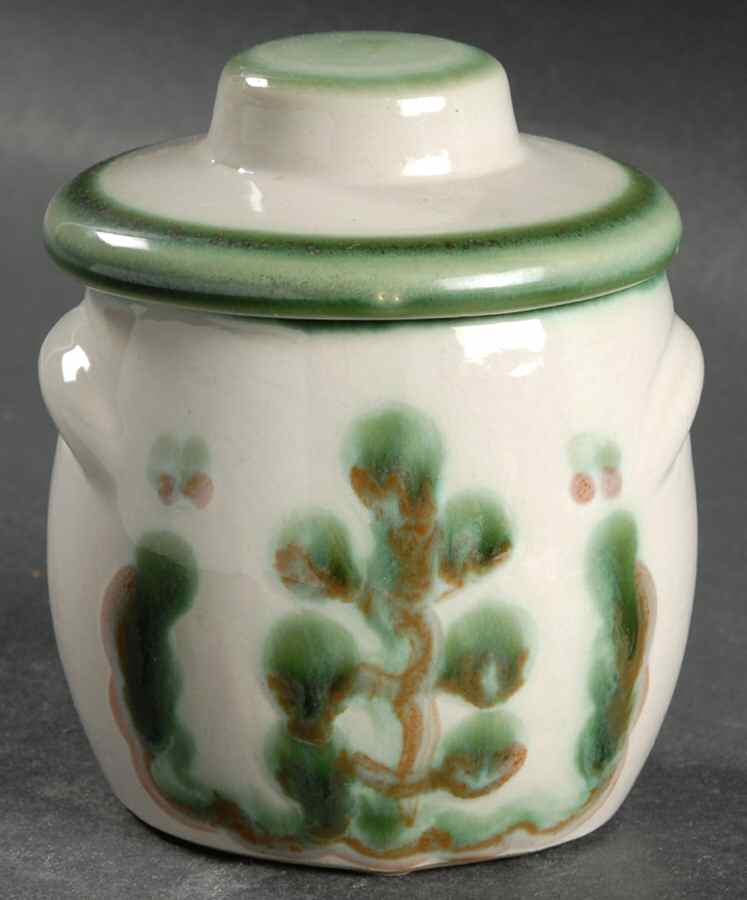 Pear and Grape Green Sugar Bowl & Lid by M A Hadley-1