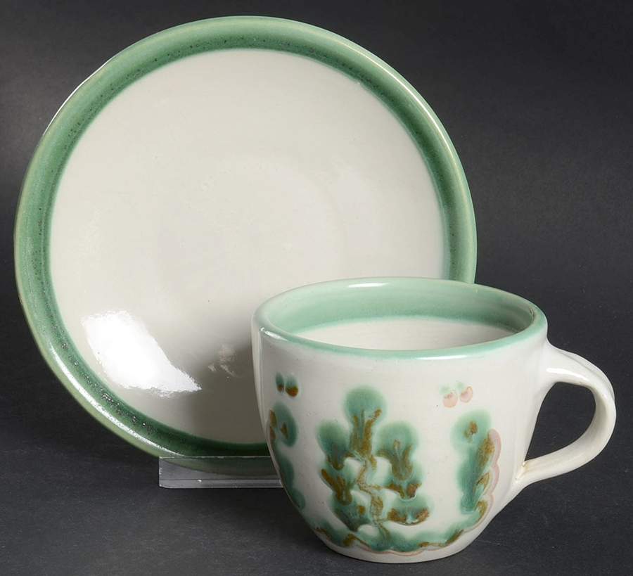 Pear and Grape Green Flat Cup & Saucer Set by M A Hadley-1
