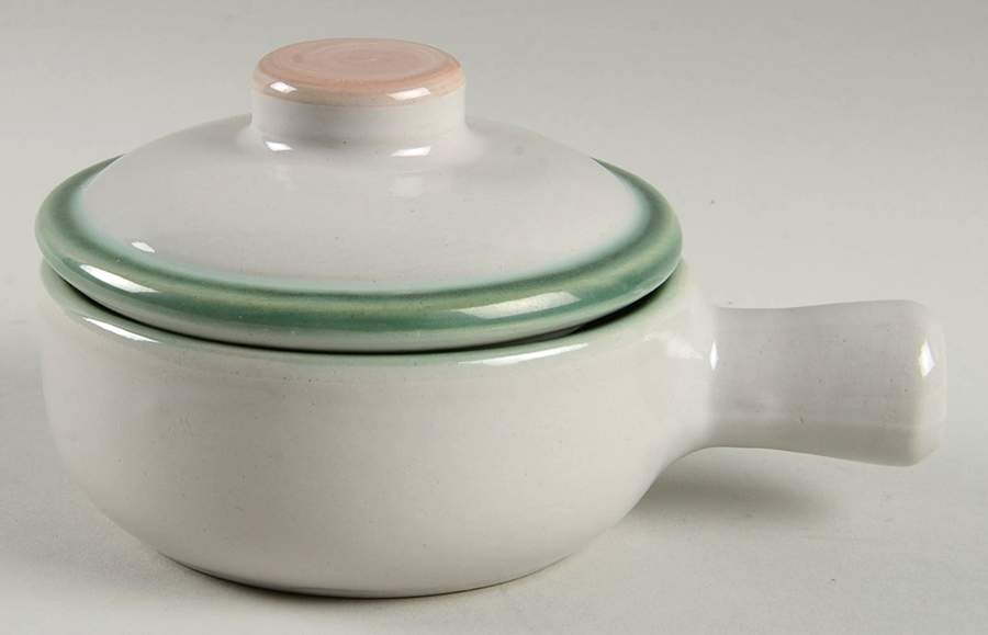 Pear and Grape Green Porringer & Lid by M A Hadley-1