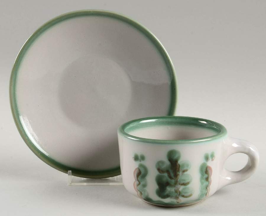 Pear and Grape Green Flat Cup & Saucer Set by M A Hadley-1