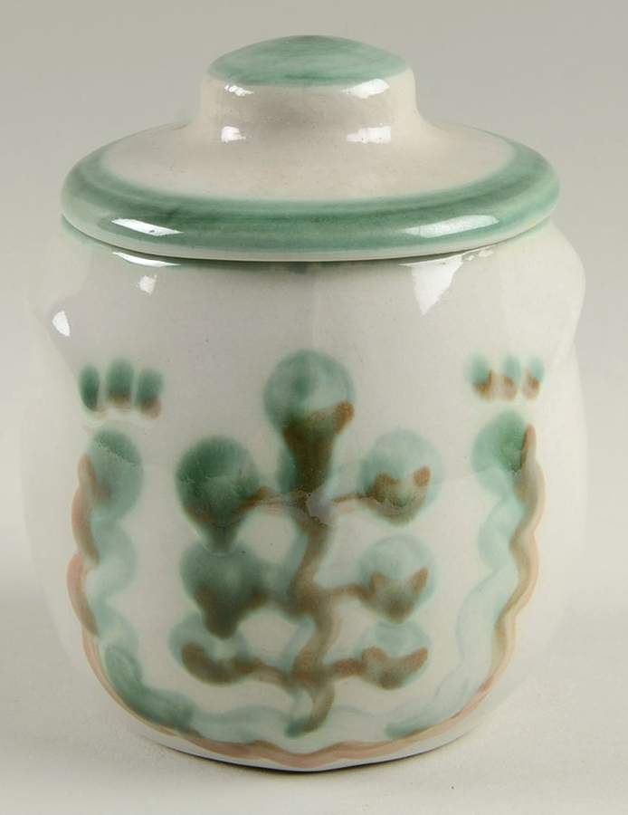 Pear and Grape Green Oversize Sugar Bowl & Lid by M A Hadley-1