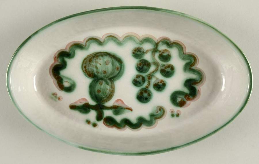 Pear and Grape Green 10" Oval Serving Platter by M A Hadley-1