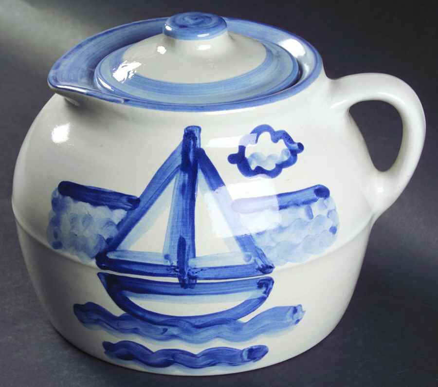 Sailboat Bean Pot & Lid by M A Hadley-1