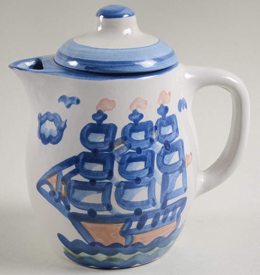 Ship & Whale Small Coffee Pot & Lid by M A Hadley-1