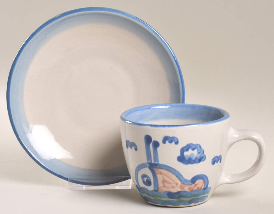 Ship & Whale Flat Cup & Saucer Set by M A Hadley-1