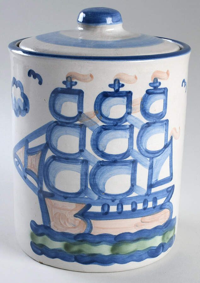 Ship & Whale Large Canister & Lid by M A Hadley-1