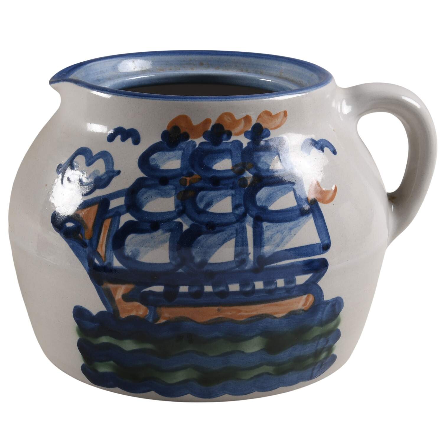 Ship & Whale Bean Pot No Lid by M A Hadley-1