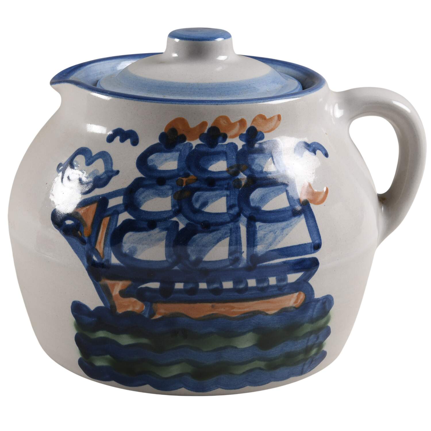 Ship & Whale Bean Pot & Lid by M A Hadley-1