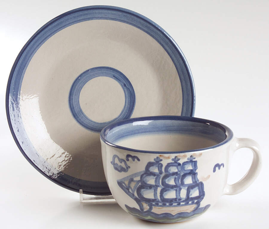 Ship & Whale Oversized Cup & Saucer Set by M A Hadley-1
