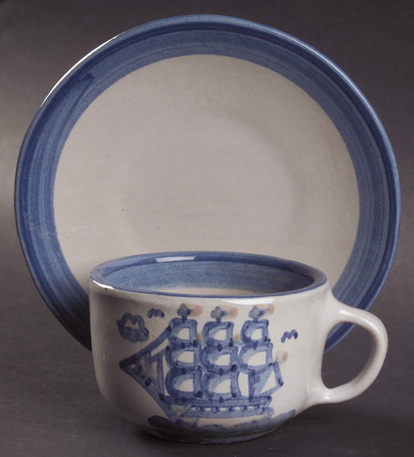 Ship & Whale Flat Cup & Saucer Set by M A Hadley-1