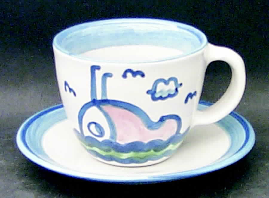 Ship & Whale Flat Cup & Saucer Set by M A Hadley-1