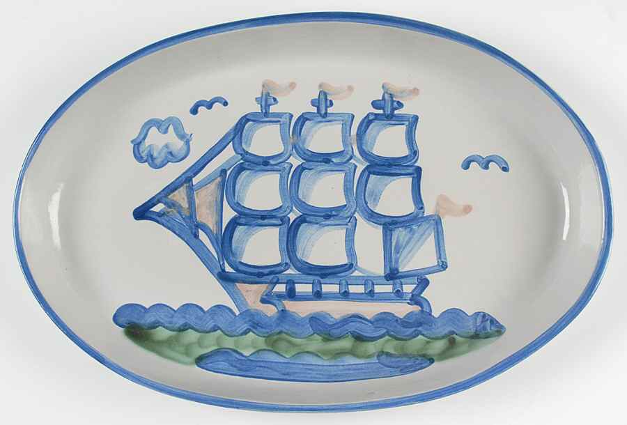 Ship & Whale 16" Oval Serving Platter by M A Hadley-1