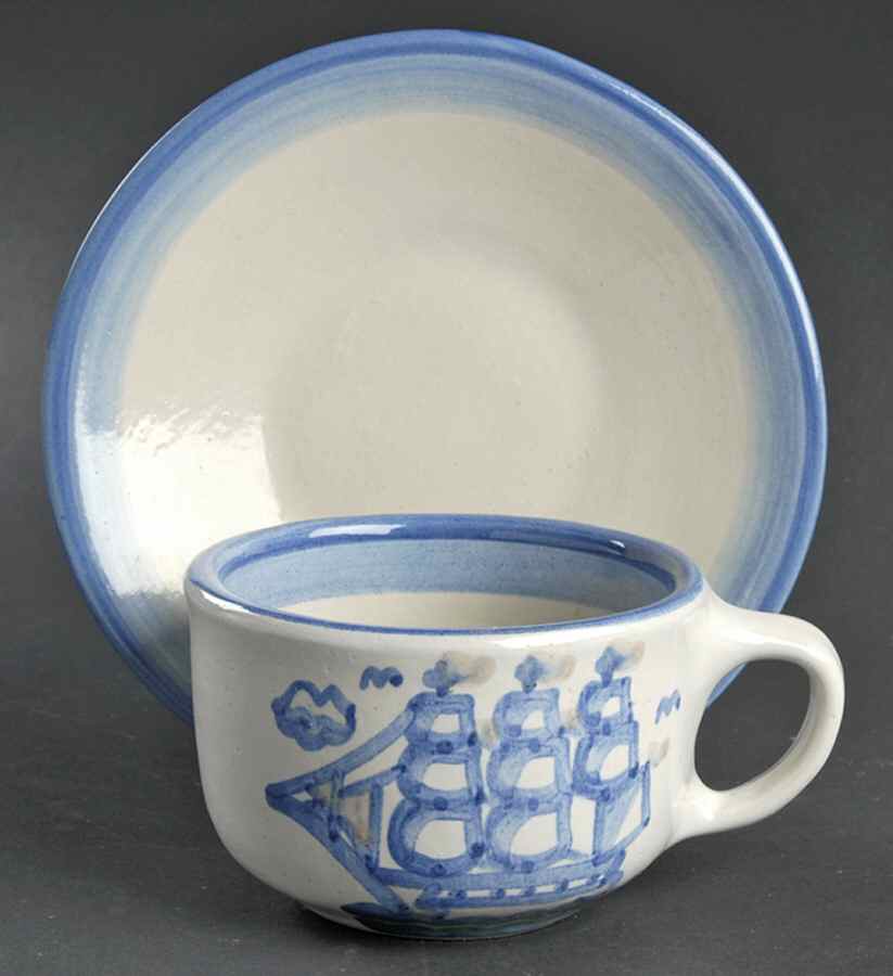 Ship & Whale Flat Cup & Saucer Set by M A Hadley-1