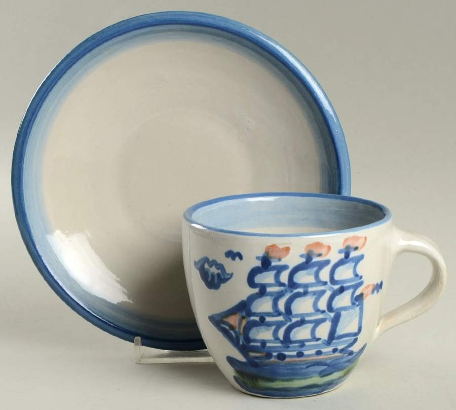 Ship & Whale Flat Cup & Saucer Set by M A Hadley-1