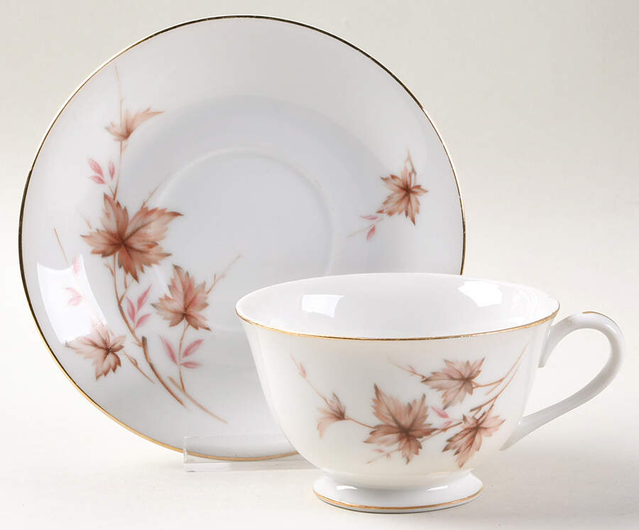 Alice (Brown Lvs) Footed Cup & Saucer Set by Harmony House China-1