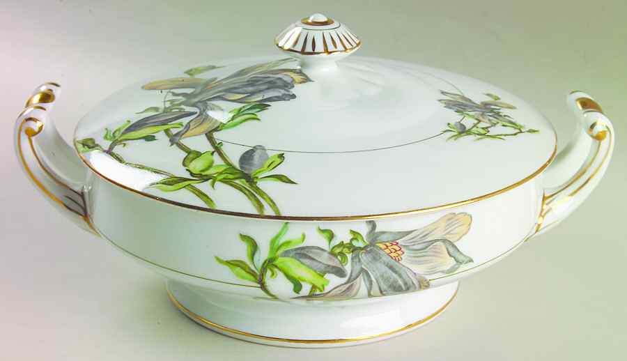 Alyce (Black Flower) Round Covered Vegetable by Harmony House China-1
