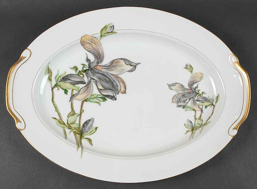 Alyce (Black Flower) 16" Oval Serving Platter by Harmony House China-1