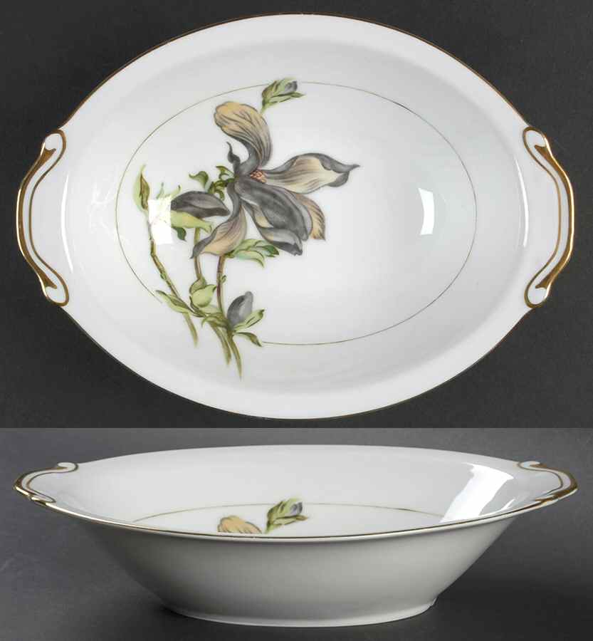 Alyce (Black Flower) 10" Oval Vegetable Bowl by Harmony House China-1