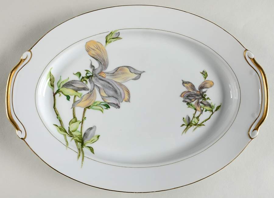 Alyce (Black Flower) 13" Oval Serving Platter by Harmony House China-1
