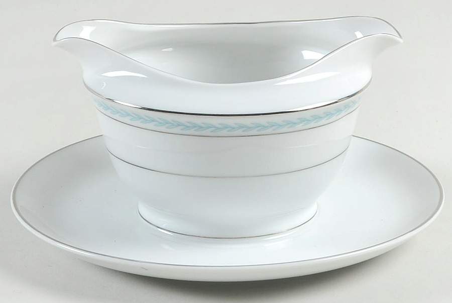 Blue Laurel Round Gravy Boat/Attached Underplate by Harmony House China-1