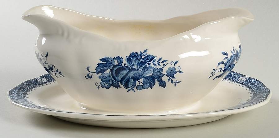 Blue Royal Gravy Boat with Attached Underplate by Harmony House China-1