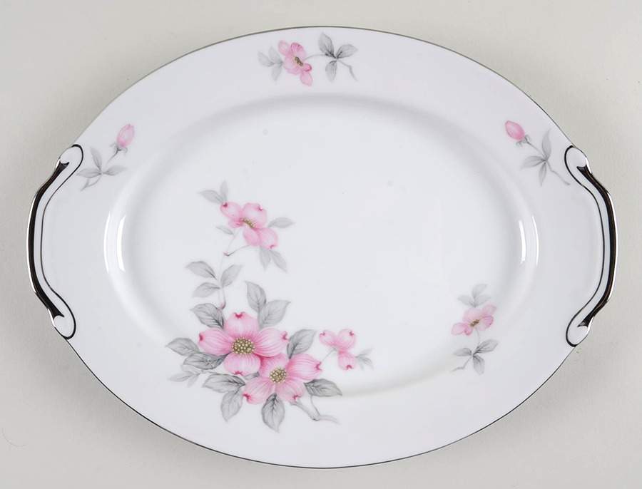 Dogwood (Platinum Trim) 11" Oval Serving Platter by Harmony House China-1