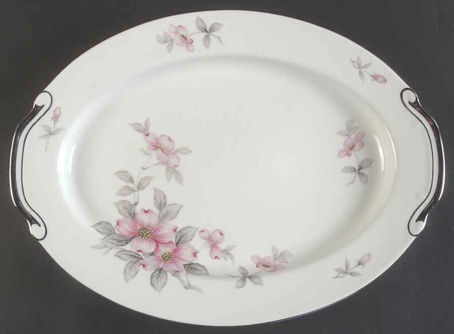 Dogwood (Platinum Trim) 16" Oval Serving Platter by Harmony House China-1