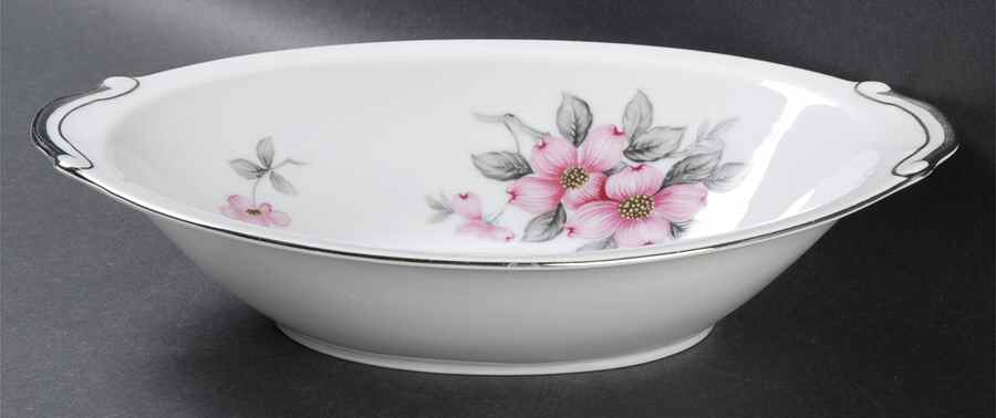 Dogwood (Platinum Trim) 10" Oval Vegetable Bowl by Harmony House China-1