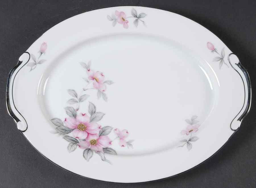 Dogwood (Platinum Trim) 12" Oval Serving Platter by Harmony House China-1